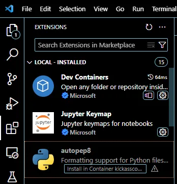 Install extensions in container