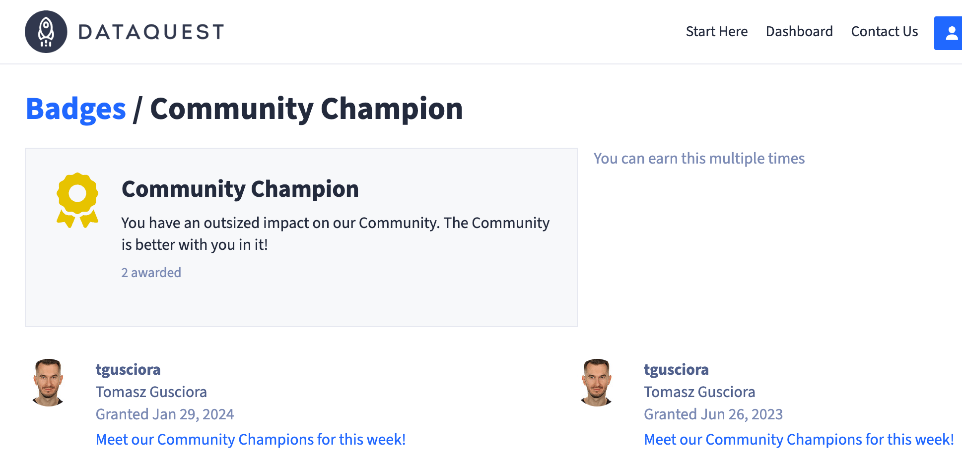 2024-01: Dataquest Community Champion