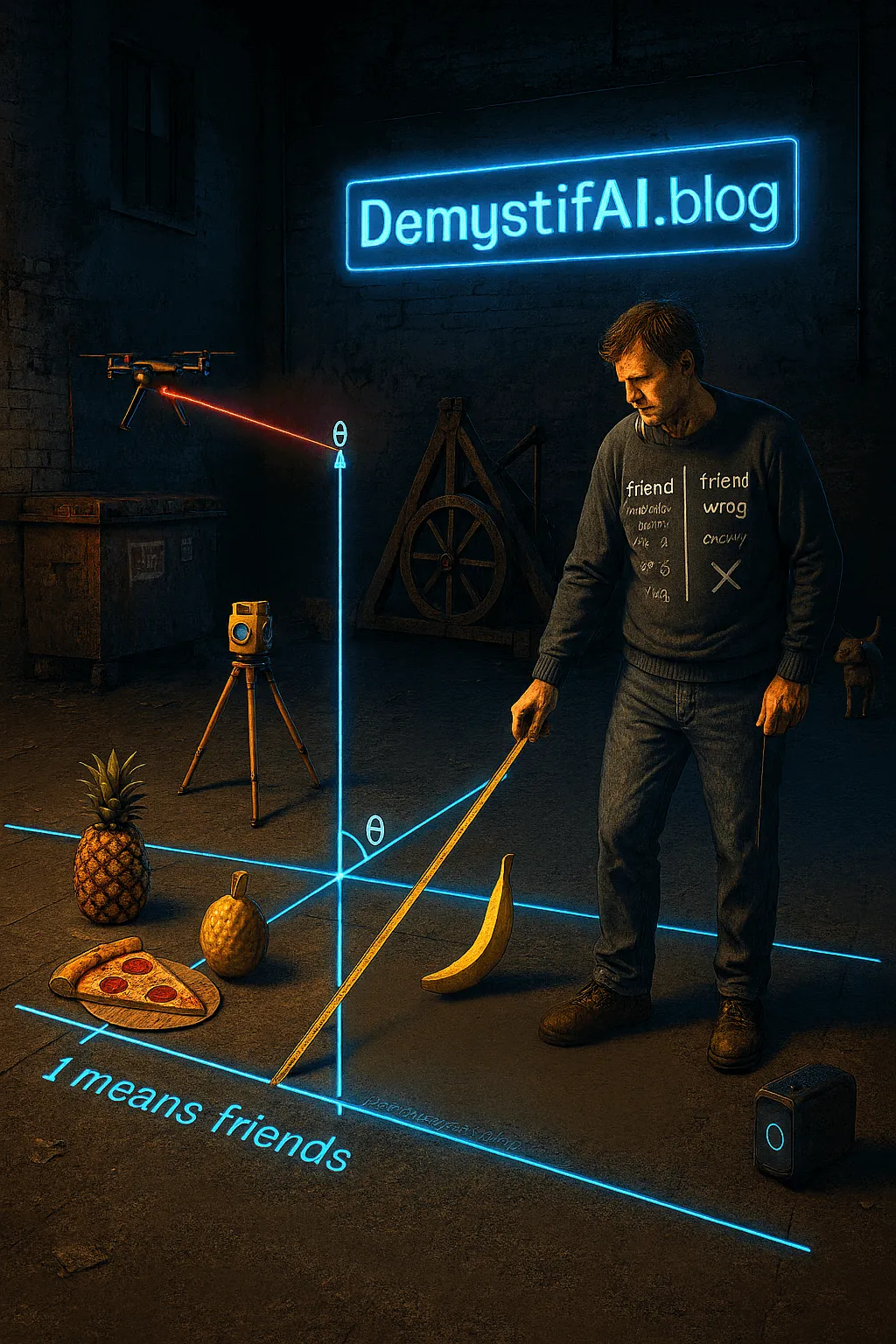 Futuristic human trying to calculate cosine similarity