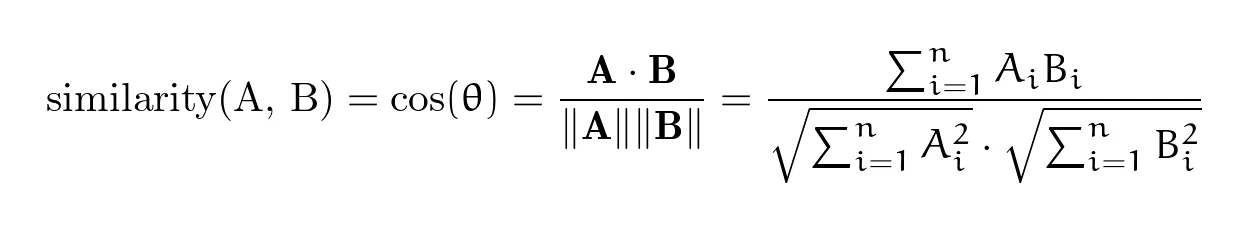 Cosine similarity equation