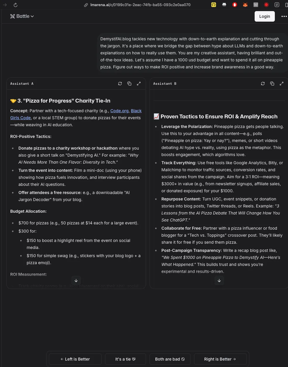 LMArena battling for pizza spend