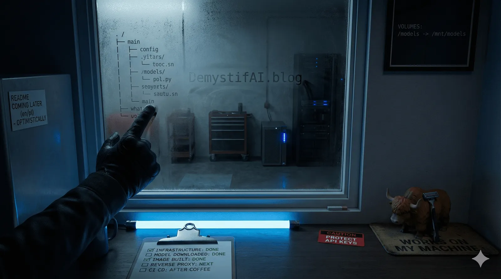 Office interior with small yak figure and shaver as well as plan with tasks to do.