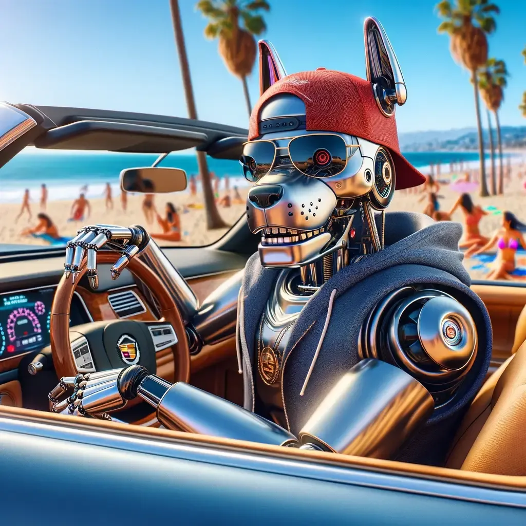 Robo-dog inviting you for a ride.